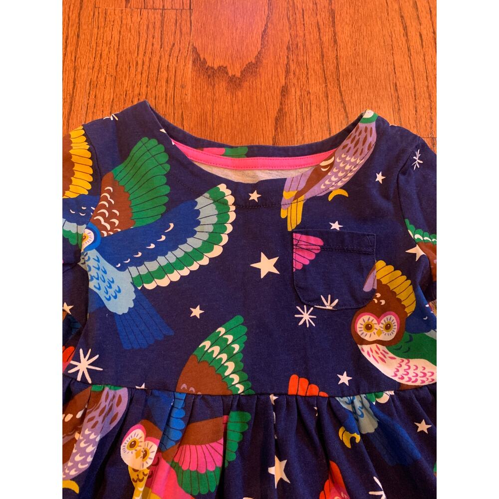 Mini Boden Owl Print Long Sleeve Cotton Jersey Dress | Navy Blue | 4-5Y - Picture 5 of 8